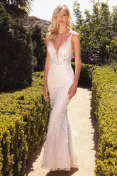 Lace Applique Sleeveless Long Formal  Wedding Dress